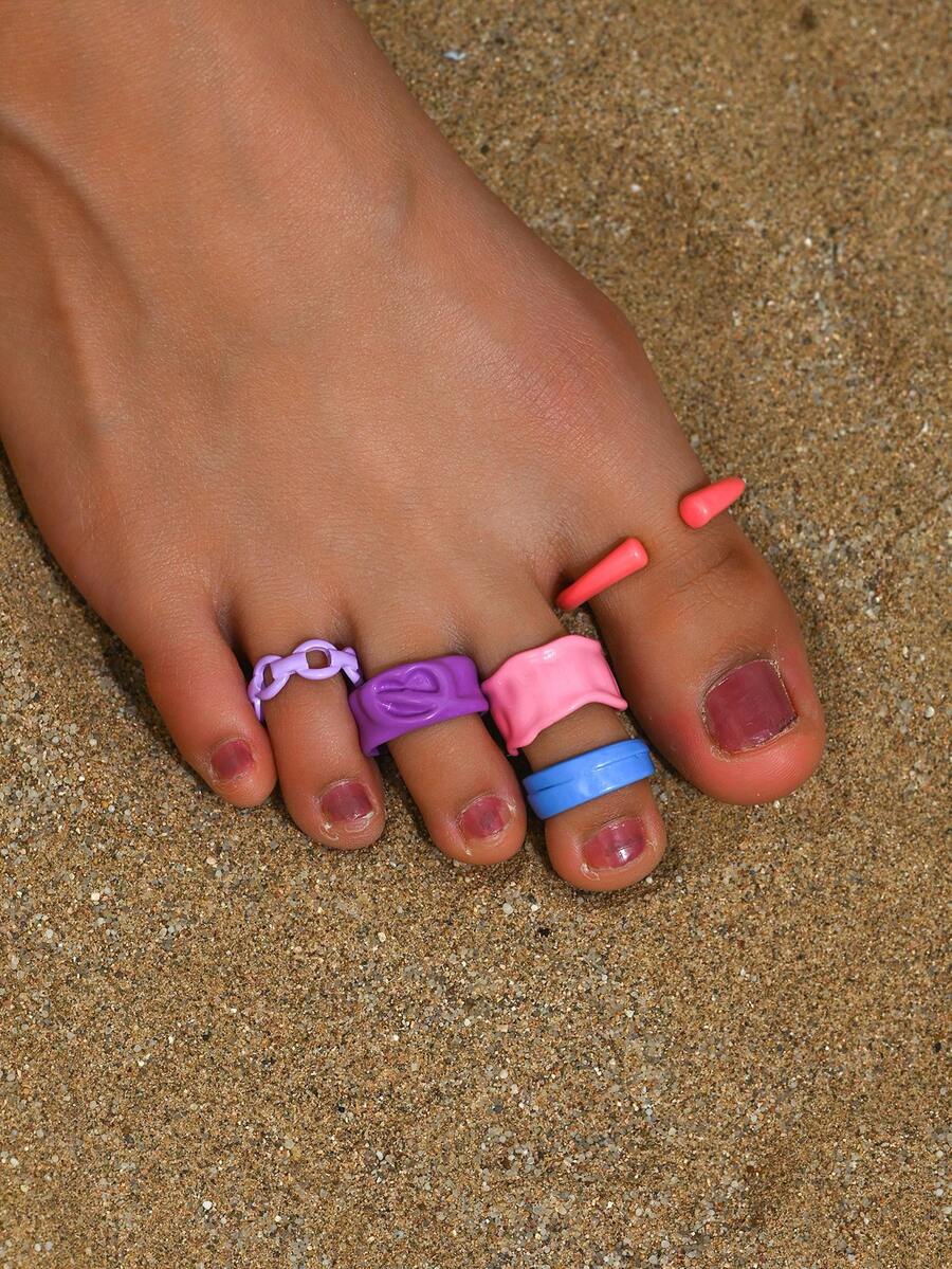 5入組糖果色復古海灘空心迷你腳趾環，開口接環，適合日常生活，派對 - 彩色 - 查看 1