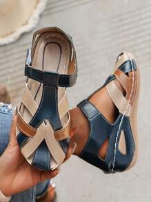 SHIHUA 2024 New European And American Ladies Platform Wedge Sandals, With Breathable And Comfortable Cross Straps, Hollow And Hook And Loop Design, Stitched Lines, Suitable For Daily Commuting, Vacation, And Beach Wear. The Platform Wedge Soles Are Light And Versatile, And The Hollow Design Makes It Breathable. Available In Large Sizes.