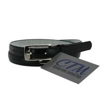 CTM Women's 3/4 Inch Skinny Leather Dress Belt Silver Buckle, Available In Black, Brown, Dark Pink, Gold, Navy, Orange, Purple, Red, Royal Blue, Silver, Tan, Turquoise, White, Yellow,  Large, Medium, XL Leather Dress Belts - 黑色 - 查看 2