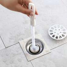 1 pieza Removedor de obstrucciones de drenaje con atrapa cabello y cepillo de limpieza para fregadero, bañera y ducha, herramienta serpentín para tubería de plomería - Blanco - Ver 5
