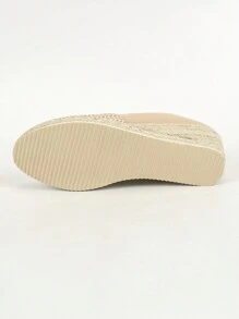 Zapatos de plataforma con cuña y entretejido de paja para mujeres, modelo 2025, de punta redonda, estilo europeo y americano, tacón alto, lino, moda casual cómoda para vacaciones - Albaricoque - Ver 8