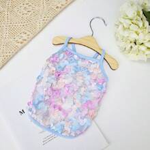 一件寵物貓狗衣服夏季蕾絲花紋透氣法國斗牛犬Teddy約克夏柯基防曬背心 - 藍色 - 查看 10