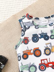 寶寶男童夏季印花車裝頂褲套裝