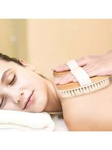 1入自然木質刷毛身體刷- 給深層清潔和去角質的柔軟濕/乾式按摩器