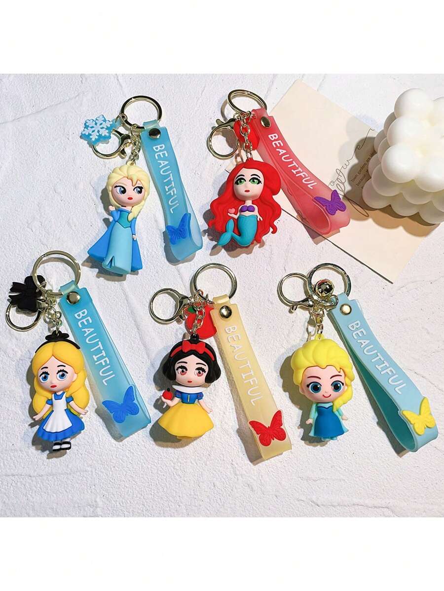 创意卡通公主系列钥匙扣可爱硅胶钥匙链适用于汽车手袋情侣礼物适合日常使用万圣节 - 彩色 - 查看 1