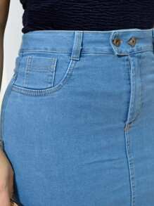 Women Denim Skirts - 淺色水洗藍 - 查看 2