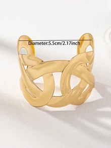 1 pieza Pulsera de brazalete grande hueco, metal exagerado para uso diario de mujer - Dorado - Ver 6