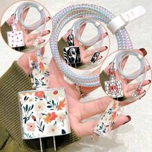 5pcs/Set Flower/Spider/Anime Death God Pattern Data Cable Protector Cover Compatible With IPhone Charging Cable Protection Shell Preventing Fracture