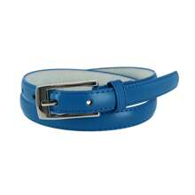 CTM Women's 3/4 Inch Skinny Leather Dress Belt Silver Buckle, Available In Black, Brown, Dark Pink, Gold, Navy, Orange, Purple, Red, Royal Blue, Silver, Tan, Turquoise, White, Yellow,  Large, Medium, XL Leather Dress Belts - 寶藍色 - 查看 1