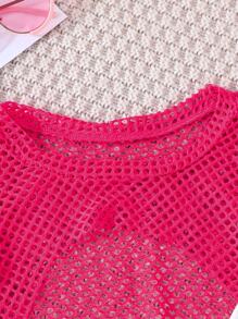 2pcs Young Girl's Fashion Lace Crop Top And Lettered Print Spaghetti Strap Dress Set, Summer