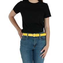 CTM Women's Leather Dress Belt 1 1/8 Inch Silver Buckle, Available In Black, Blue, Brown, Dark Pink, Dark Purple, Grey, Light Pink, Navy, Orange, Red, Royal Blue, Tan, White, Yellow,  2XL, L, M, S, XL Leather Dress Belts - 黃色 - 查看 2
