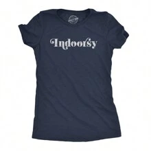 Womens Indoorsy T Shirt Funny Introvert Social Distancing Novelty Virus Tee Funny Womens T Shirts Cute Vintage Fashion Casual Ladies T-Shirt Gift - 希瑟海軍藍 - 查看 1