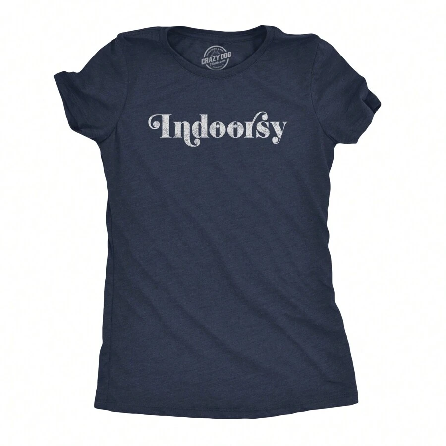 Womens Indoorsy T Shirt Funny Introvert Social Distancing Novelty Virus Tee Funny Womens T Shirts Cute Vintage Fashion Casual Ladies T-Shirt Gift - 希瑟海軍藍 - 查看 1