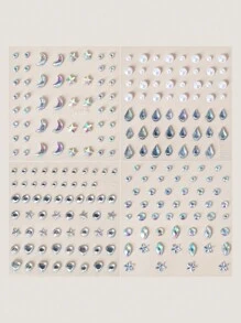 4pcs Acrylic 3d Crystal Rhinestone Sticker Face Gem Sticker Eyeliner Sticker With Star & Heart Shaped Design For Face Makeup Decoration - Multicolor - View 2