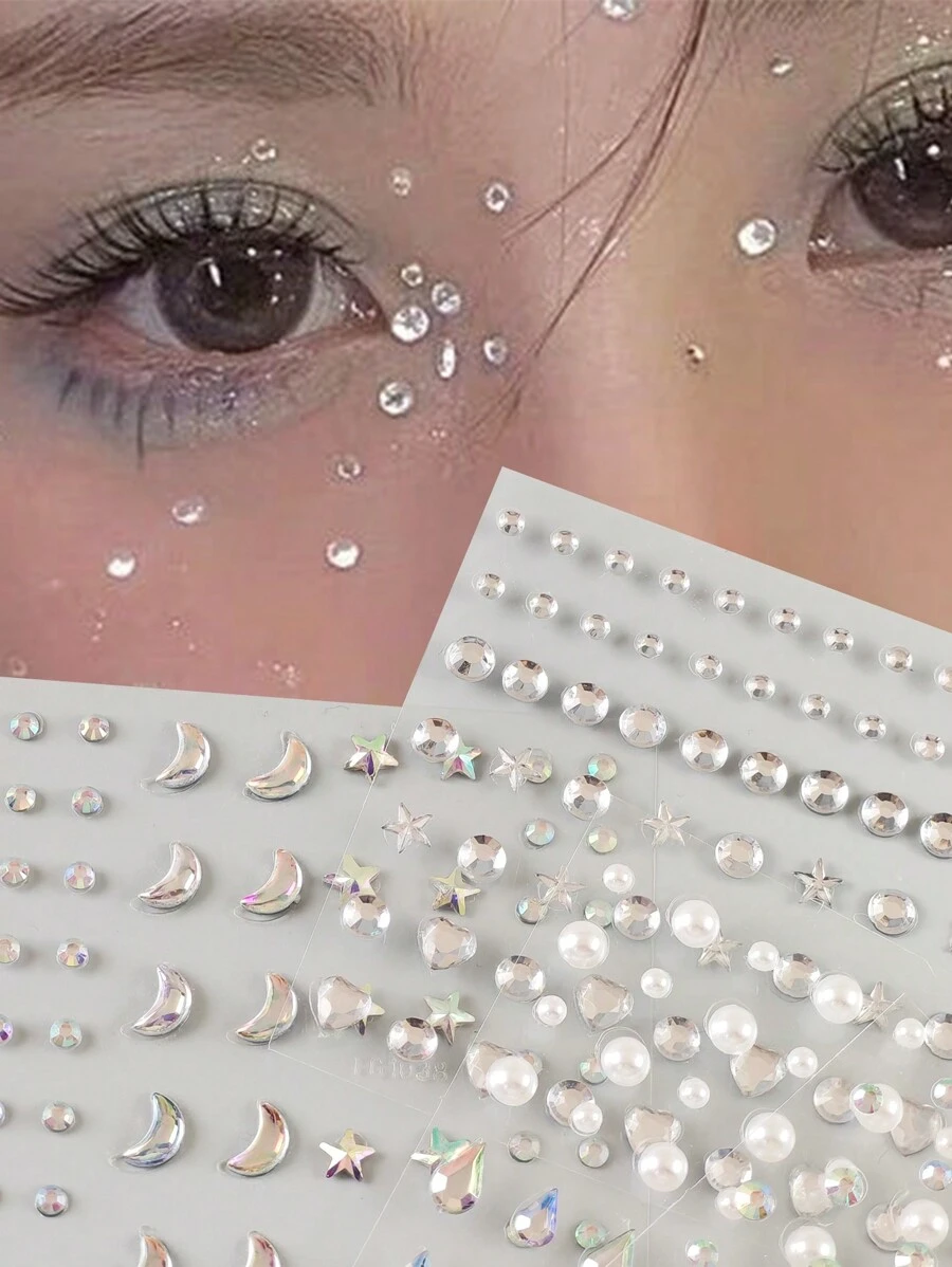 4pcs Acrylic 3d Crystal Rhinestone Sticker Face Gem Sticker Eyeliner