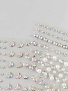 4pcs Acrylic 3d Crystal Rhinestone Sticker Face Gem Sticker Eyeliner Sticker With Star & Heart Shaped Design For Face Makeup Decoration - Multicolor - View 6