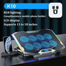 Coolcold Ventilador para Portátil Gaming con 8 Ventiladores, 2 Puertos USB con Luz RGB, Almohadilla para Enfriamiento de Portátil con Pantalla HD Ajustable, Soporte para Refrigerador de Notebooks - Negro - Ver 7