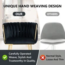 Modern Velvet Dining Chairs Set Of 2 Hand Weaving Accent Chairs Living Room Chairs Upholstered Side Chair With Golden Metal Legs For Dining Room Kitchen Vanity Living Room - màu đen - Xem 7