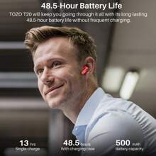 TOZO T20 Wireless Earbuds Bluetooth Headphones 48.5 Hrs Playtime With LED Digital Display, IPX8 Waterproof, Dual Mic Call Noise Cancelling 10mm Broad Range Speakers With Wireless Charging Case Black - 紅色 - 查看 6