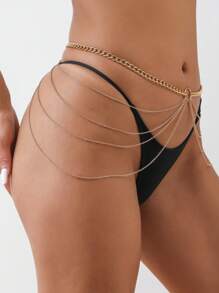 1pc Simple Multi-Layered Chain Tassel Women Sexy Waist Chain For Dress, Swimsuit, Body Chain Elegant Harness Halloween
