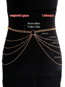 1pc Simple Multi-Layered Chain Tassel Women Sexy Waist Chain For Dress, Swimsuit, Body Chain Elegant Harness Halloween