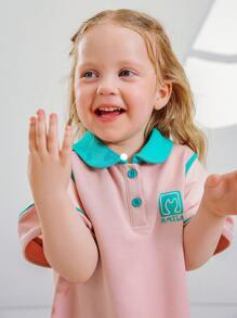 AMILA 2024年夏季新款年輕女孩休閒時尚Polo圓領連衣裙 - 粉色 - 查看 1