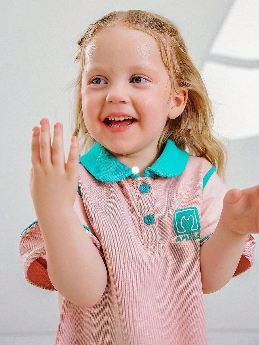 AMILA 2024年夏季新款年輕女孩休閒時尚Polo圓領連衣裙 - 粉色 - 查看 1