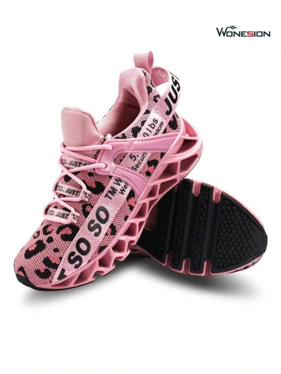 Valentine's Day Women'S Just So So Alphabet Running Lace-Up Shoes Festival Gift Non Slip Athletic Tennis Walking Blade Type Sneakers - 藕粉色 - 查看 1