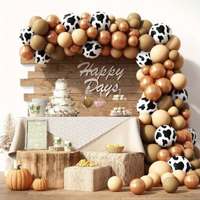 143pcs Cow Balloon Garland Arch Set, Include Neutral Brown Balloons In Various Sizes, Suitable For Cowboy/Cowgirl Theme Party, Baby Shower, Farm Birthday Party Decorations
