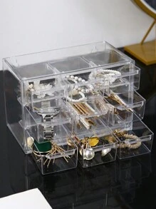 1pc Transparent Desktop Drawer Style Contact Lens/Jewelry Storage Box, Suitable For Daily Disposable Contact Lenses, Earrings, Necklaces, Bracelets, Multi-Size Compartments, Hanging Design - Transparent - View 10