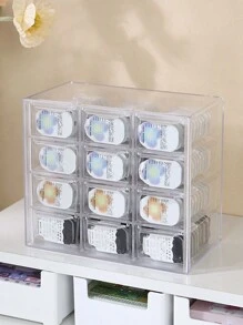 1pc Transparent Desktop Drawer Style Contact Lens/Jewelry Storage Box, Suitable For Daily Disposable Contact Lenses, Earrings, Necklaces, Bracelets, Multi-Size Compartments, Hanging Design - Transparent - View 9