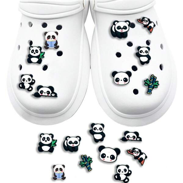 9pcs Panda Shoe Decorations Accessories Charms For Clogs Bubble Slides Sandals, Gift Idea For Birthday Christmas Party Favors