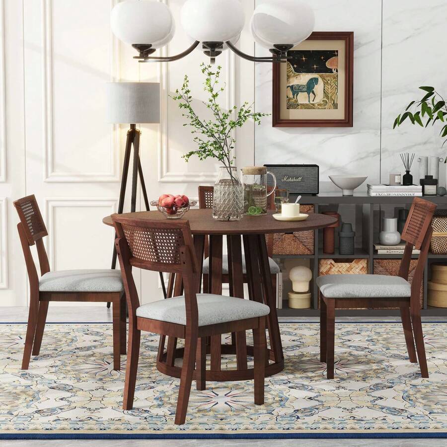 Nestfair 5-Piece Retro Dining Set With 4 Upholstered Chairs
