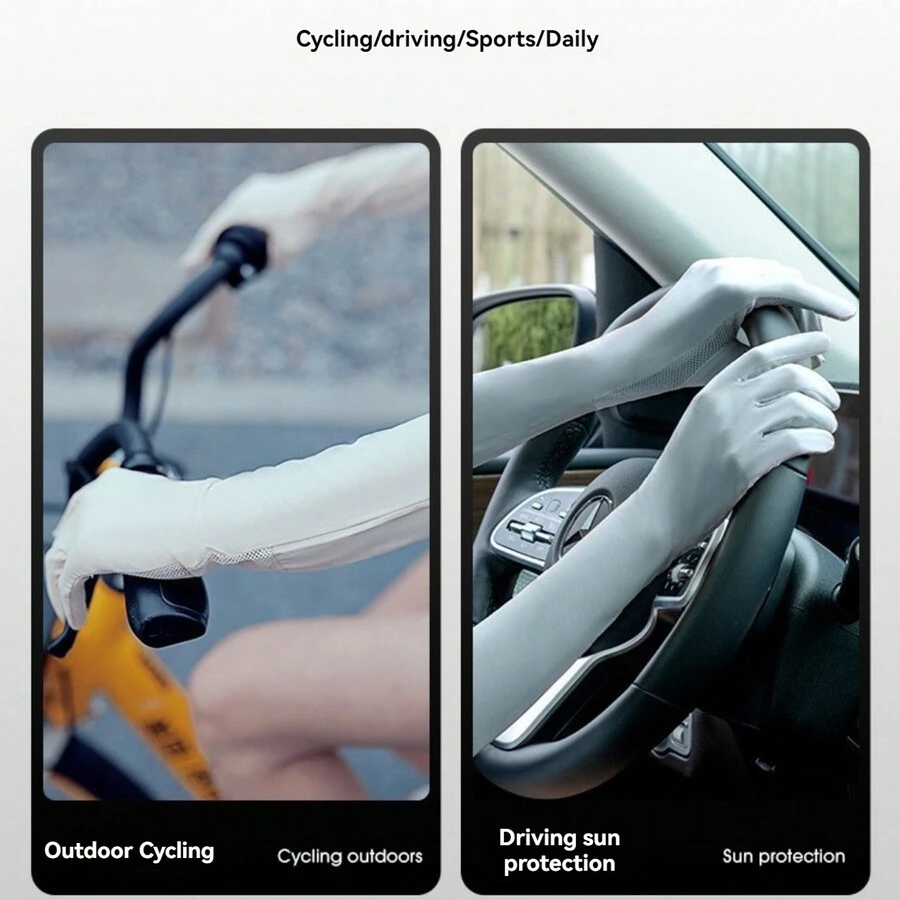 1入組女款防UV防曬臂套，透氣冰絲材質，寬鬆版型，UPF50+，觸控設計且手指可露出，適合騎行電動車。