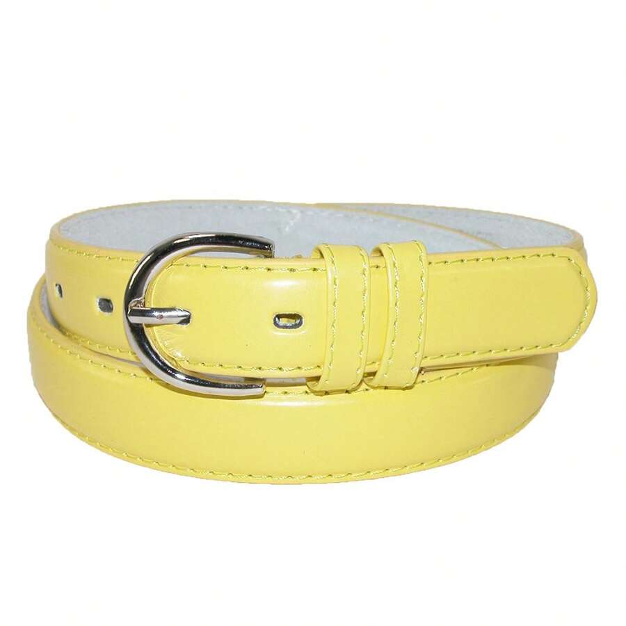 CTM Women's Leather Dress Belt 1 1/8 Inch Silver Buckle, Available In Black, Blue, Brown, Dark Pink, Dark Purple, Grey, Light Pink, Navy, Orange, Red, Royal Blue, Tan, White, Yellow, 2XL, L, M, S, XL Leather Dress Belts - 黃色 - 查看 1