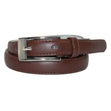 CTM Women's 3/4 Inch Skinny Leather Dress Belt Silver Buckle, Available In Black, Brown, Dark Pink, Gold, Navy, Orange, Purple, Red, Royal Blue, Silver, Tan, Turquoise, White, Yellow,  Large, Medium, XL Leather Dress Belts - 棕色 - 查看 1