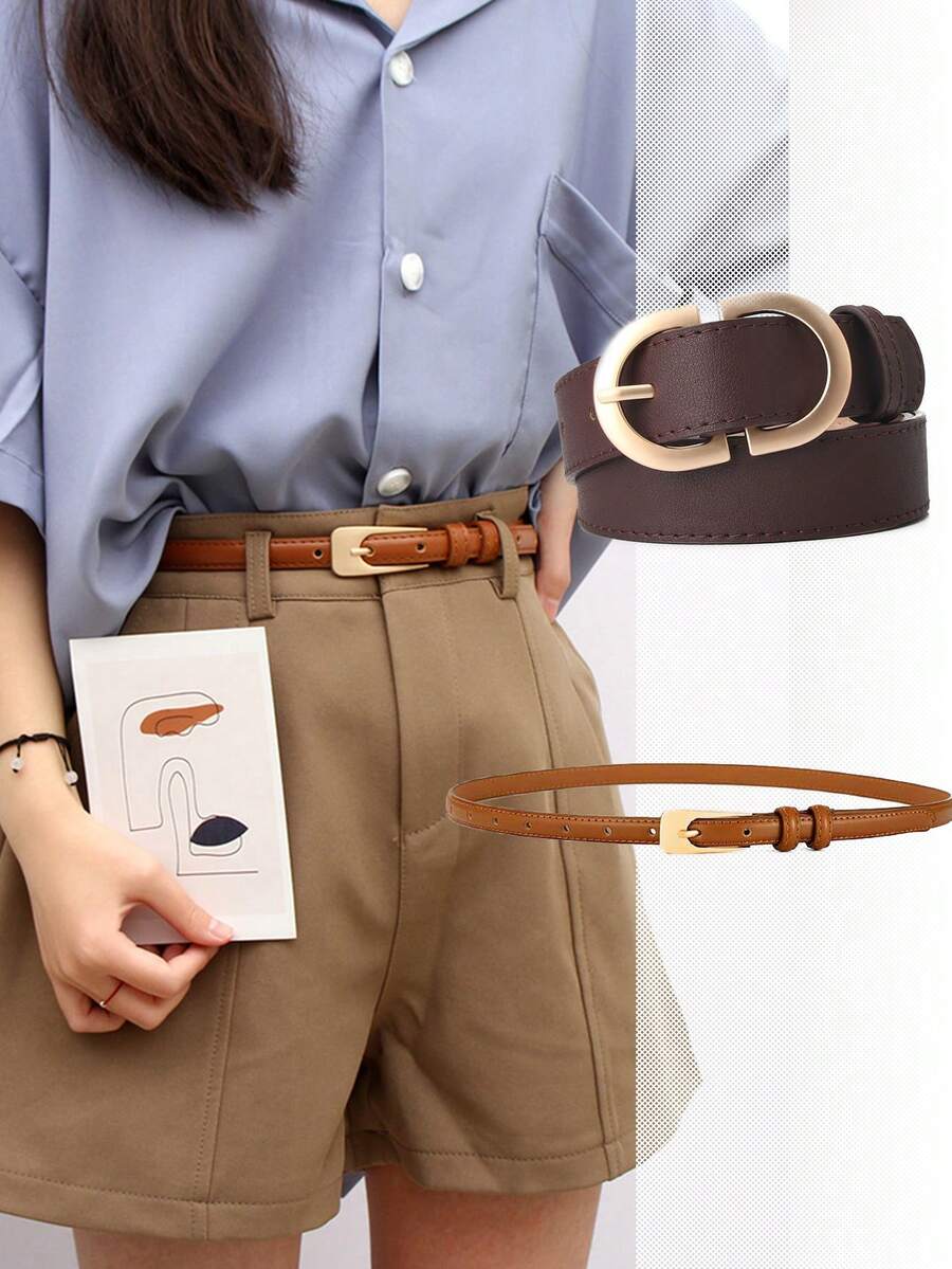 Bộ 2 món thời trang mùa hè cho nữ thắt lưng mỏng khóa đối xứng áo sơ mi phù hợp mặc hàng ngày - Phong cách kết hợp-1 - Xem 1