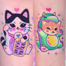 48 Patterns(8 Sheets) Super Cute Cartoon Cute Cat Tattoo Sticker Waterproof Woman Girl Fake Tattoo Lasting Simulation Premium Sense Temporary Tattoo - Multicolor - View 5