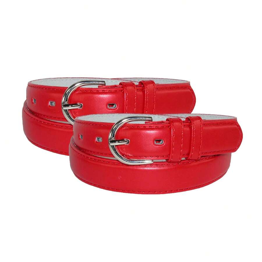 CTM Women's Leather 1 1/8 Inch Dress Belt (Pack Of 2), Available In Black, Brown, Navy, Red, Tan, White, 2XL, Large, Medium, Small, Xlarge Leather Dress Belts - 紅色 - 查看 1