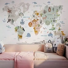 1pc Animal World Map Self-Adhesive Decorative Sticker For Kindergarten Classroom Wall Decoration And Early Childhood Education - Multicolor - View 6