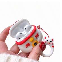 可爱招财猫硅胶耳机保护套 - 防震保护，节日礼物 - 兼容苹果耳机 1/2/Pro/3 - 白色 - 查看 2