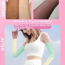 1對男女戶外運動無縫冰絲袖套，夏季手套，適用於跑步，騎自行車，釣魚和開車時防紫外線 - 花色 - 查看 5