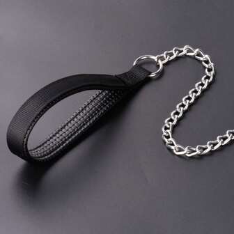 1pc Pet Leash Attachment 3.0mm Thick Iron Chain With Soft Black Webbing Handle Length 1.2m/4ft Or 1.8m/8ft