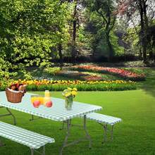3pcs Picnic Table And Bench Set Cover, Waterproof Tablecloth For 6ft Rectangular Table, Vinyl Flannel Backing, Elastic Edges - Suitable For Outdoor Parties, Indoor Dining, Patio, Garden (30 X 72 Inches) - 30*72in - View 13