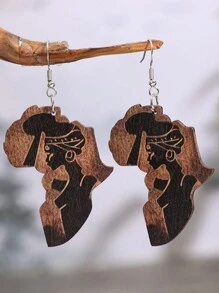 1 Pair African Goddess Map Wooden Earrings - Shape - View 1