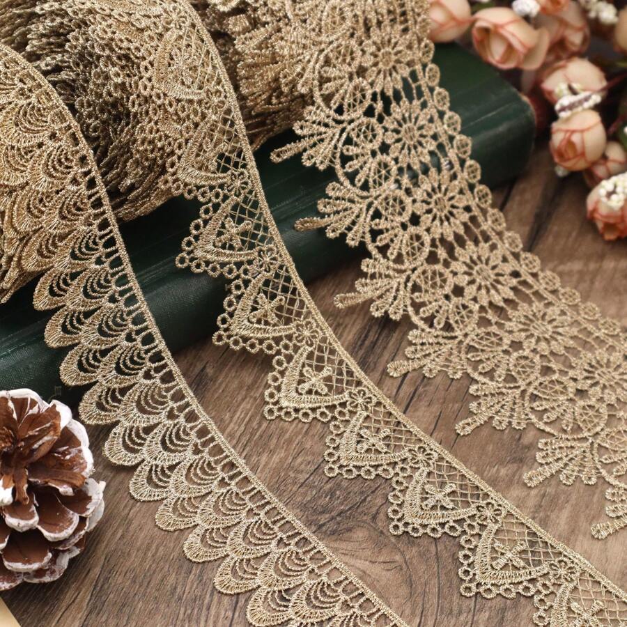 ZNZAKKA 1yard Golden Lace Trim Vintage Crochet Lace Ribbon Craft Lace For Sewing, Gift Package Wrapping, Bridal Wedding Decoration, Scrapbooking Supplies ,Crafts And Sewing Costume Or Jewelry - Gold - View 1