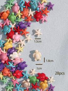 28pcs Mixed Color Sand, Starfish, Turtles, Resort Style DIY Fashion Accessories