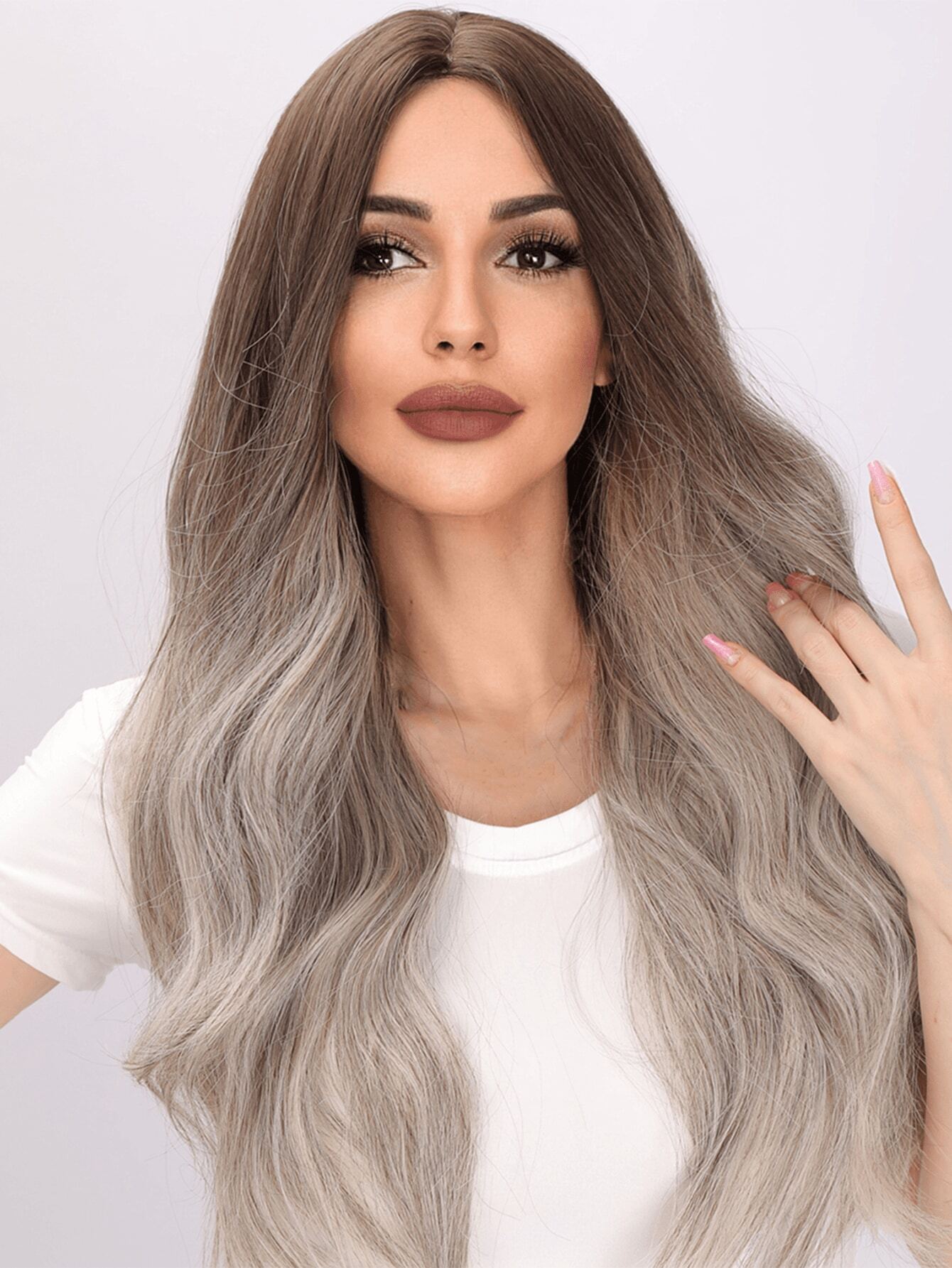 24 Inch Synthetic Fiber Black Gray Gradually Changing Color Wavy Curly ...