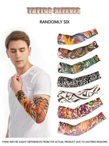 1/3/6 piezas Manga de seda multicolor para tatuaje de brazo con diseño de flor unisex Street para deportes al aire libre, ciclismo, pesca y protección a prueba de viento - Multicolor - Ver 2