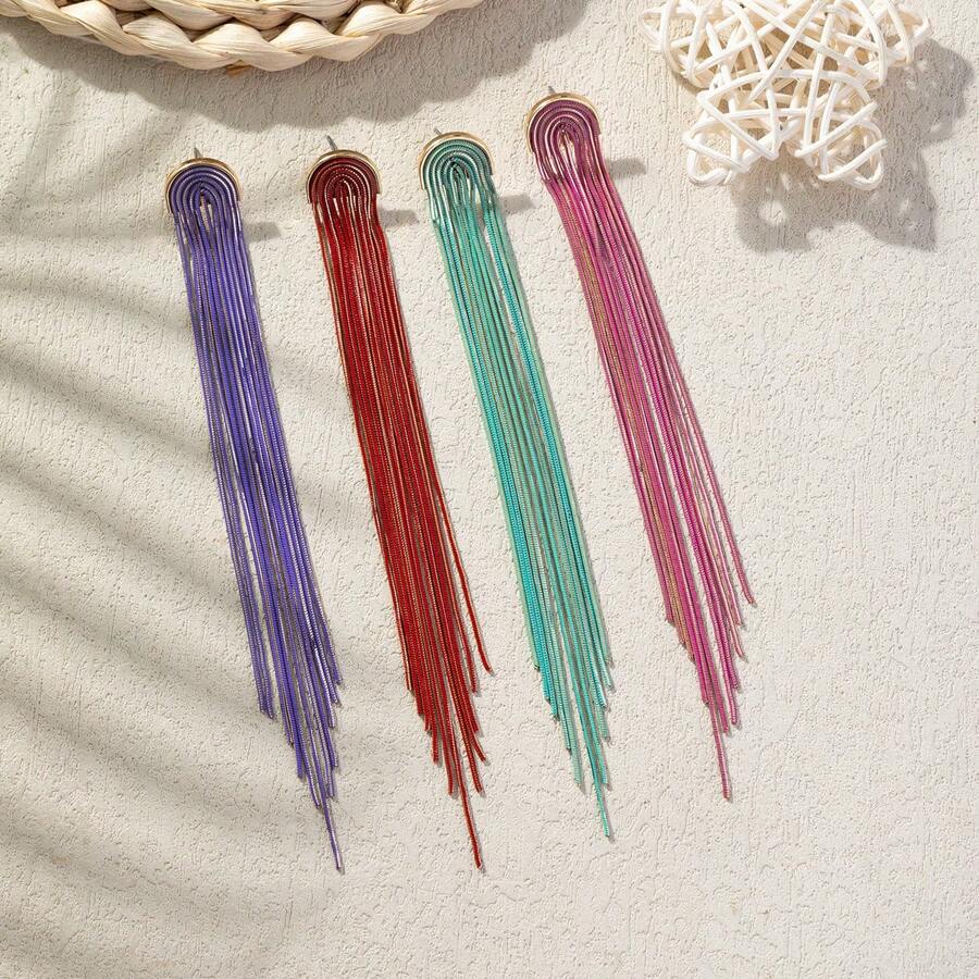 1對女士日常佩戴的鏈條流蘇長耳環 - 流蘇 - 查看 1